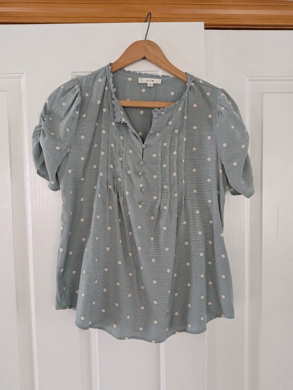 Light Blue Polka Dot Blouse - Size M